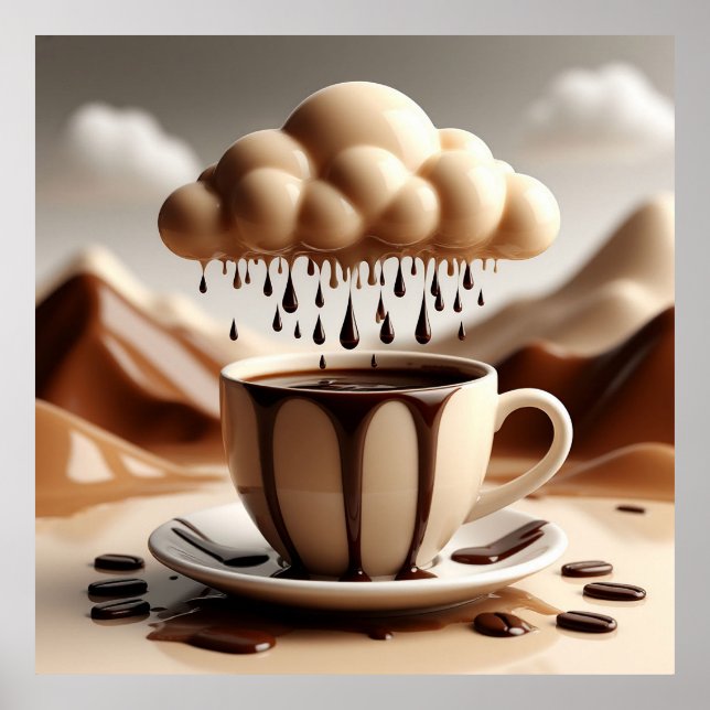 Poster Xícara de Chocolate com Nuvem de Fantasia Derraman (Frente)