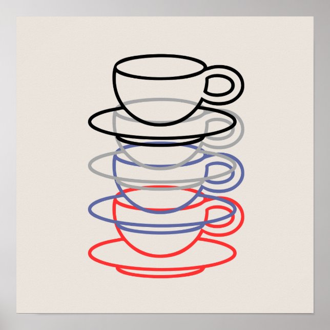Poster Xícaras de café vibrantes Arte (Frente)