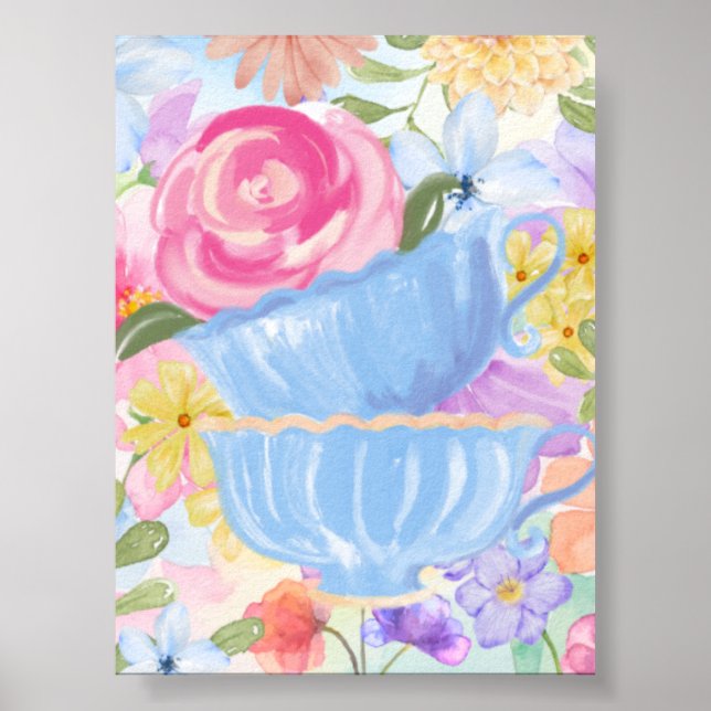 Poster Xícaras de Chá de Flores Bonitas (Frente)