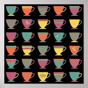 Poster Xícaras de chá de porcelana retrógradas, caneca