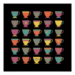 Pôster Xícaras de chá de porcelana retrógradas, caneca