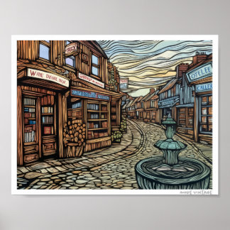 POSTER XILOGRAVURA DE UMA RUA EUROPEIA