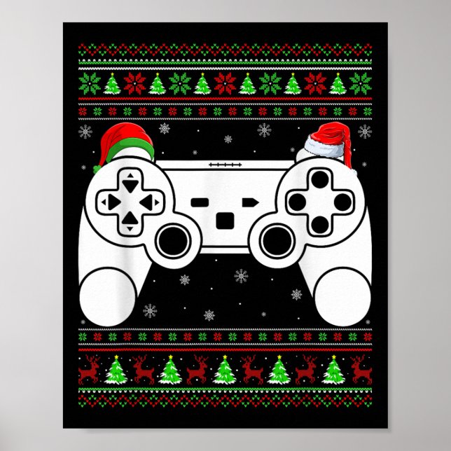 Poster Xmas de controladora de videogame de suéter de Nat (Frente)