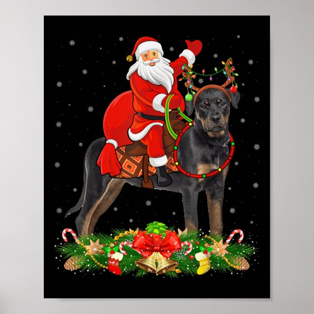 Poster Xmas Decor Funny Santa Riding Rottweiler Dog Chris (Frente)