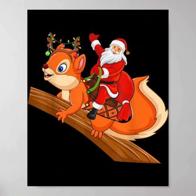 Poster Xmas Family Matching Funny Santa Riding Squirrel C (Frente)