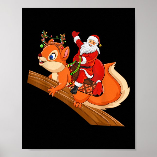 Poster Xmas Family Matching Funny Santa Riding Squirrel C (Frente)