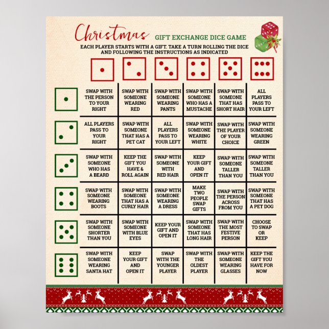 Poster Xmas Gift Exchange Roll Dice Game Ugly Sweater (Frente)