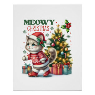 Pôster Xmas Gift Meowy Natal