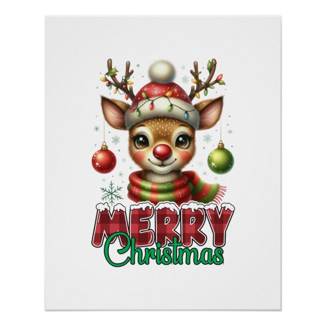 Pôster Xmas Gift Merry Christmas Reindeer (Frente)
