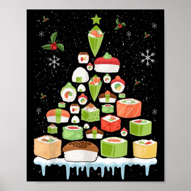 Poster Xmas Japanese Sushi Christmas Tree Holiday Pajama  (Frente)