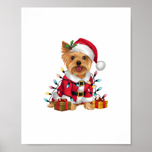 Poster Xmas Lighting Papais noeis Yorkshire Terrier Dog C