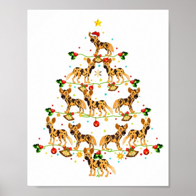 Poster Xmas Lighting Santa African Wild Dog Christmas Tre (Frente)