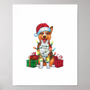 Poster Xmas Lighting Santa Hat Australian Kelpie Dog Chri