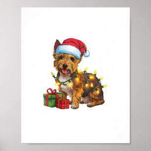 Poster Xmas Lighting Santa Hat Cairn Terrier Dog Christma