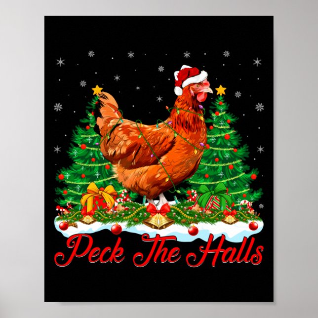 Poster Xmas Lighting Santa Hat Chicken Christmas Tree  (Frente)