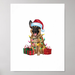 Poster Xmas Lighting Santa Hat Malinois Dog belga Chris