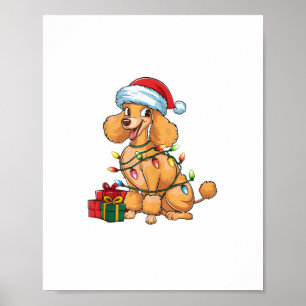 Poster Xmas Lighting Santa Hat Poodle Natal _1