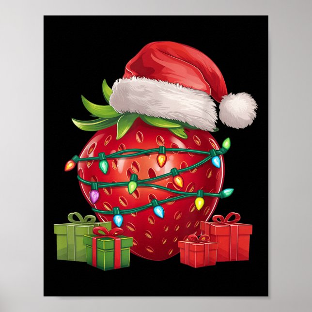 Poster Xmas Lighting Santa Hat Strawberry Christmas  (Frente)