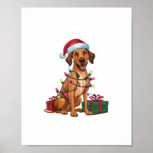 Poster Xmas Lighting Santa Hat Thai Ridgeback Dog Christy