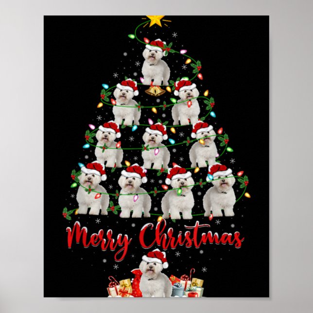 Poster Xmas Lights Santa Bichon Frise Dog Christmas Tree  (Frente)