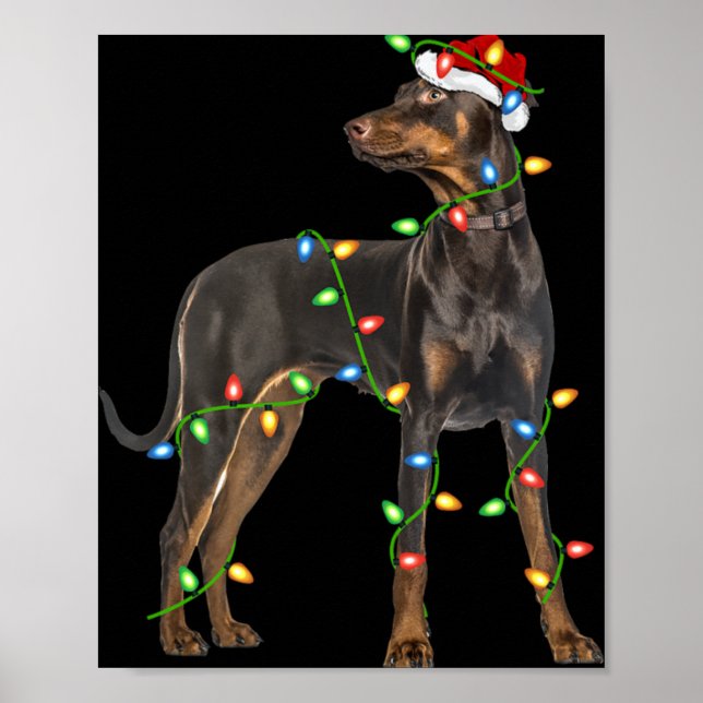 Poster Xmas Lights Santa Hat Doberman Nscher Dog Christ T (Frente)