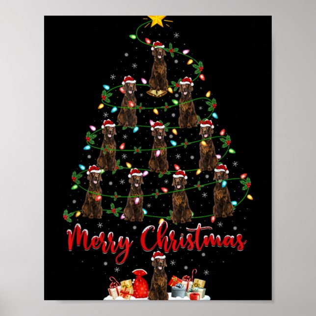 Poster Xmas Lights Santa Irish Setter Dog Christmas Tree  (Frente)