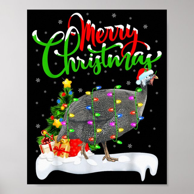 Poster Xmas Lights Tree Santa Guinea Fowl Bird Merry Chri (Frente)