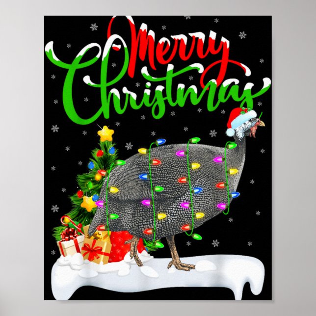 Poster Xmas Lights Tree Santa Guinea Fowl Bird Merry Chri (Frente)