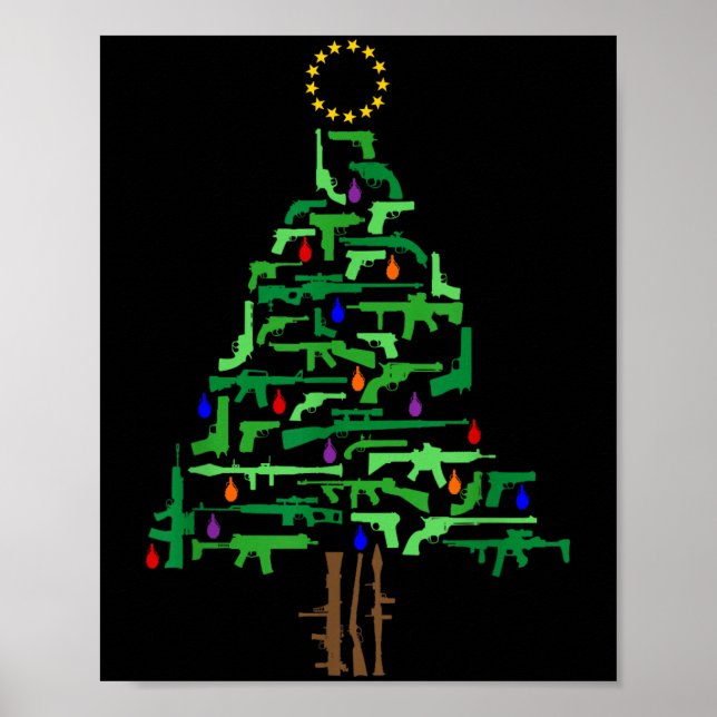 Poster Xmas Patriotic 2nd Amendment Gun Christmas Tree  (Frente)
