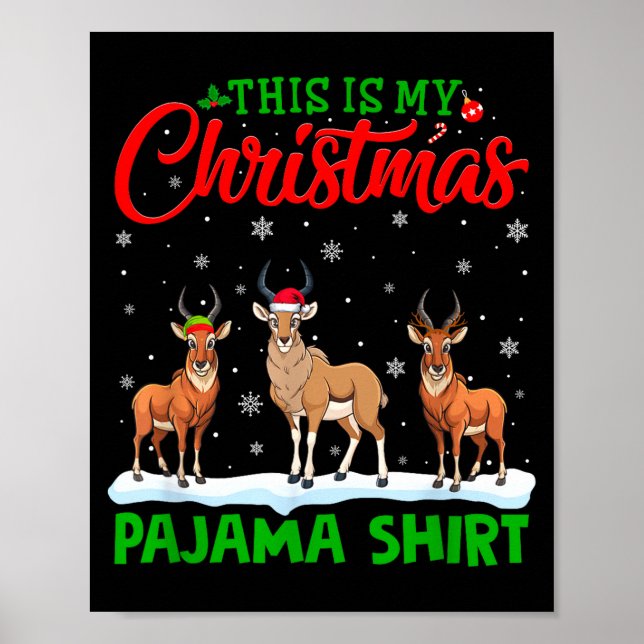 Poster Xmas Santa Hat Reindeer Antelope Christmas Pajama  (Frente)