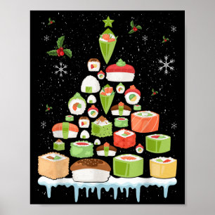 Poster Xmas Sushi Japonês Árvore de Natal Festa de Natal
