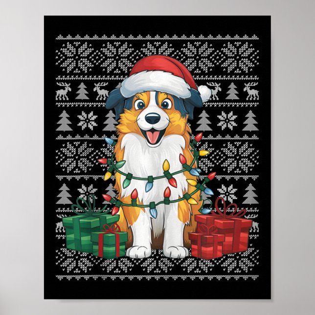 Poster Xmas Sweater Style Purly Australian Shepherd Dog C (Frente)