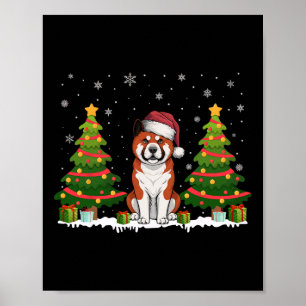Poster Xmas Tree Lights Akita Dog Santa Hwe Natal