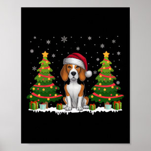Poster Xmas Tree Lights Beagle Dog Santa Hat Sw de Natal