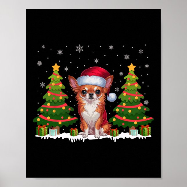 Poster Xmas Tree Lights Chihuahua Cachorro Papai Noel Nat (Frente)