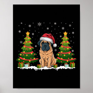 Poster Xmas Tree Lights English Mastiff Dog Papais noeis