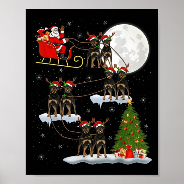 Poster Xmas Tree Lights Funny Santa Riding Rottweiler Dog (Frente)