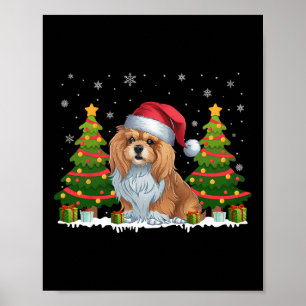 Poster Xmas Tree Lights Lhasa Apso Cão Santa Hat Christma