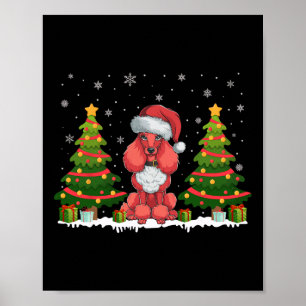 Poster Xmas Tree Lights Poodle Dog Santa Hat Sw de Natal