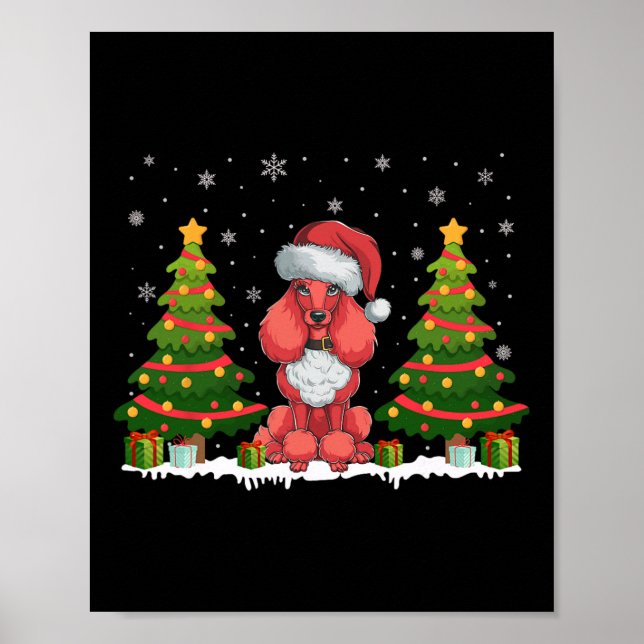 Poster Xmas Tree Lights Poodle Dog Santa Hat Sw de Natal (Frente)