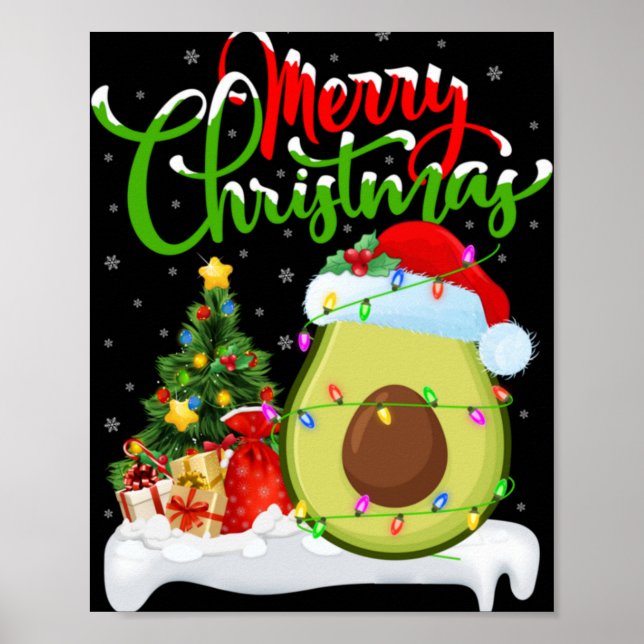 Poster Xmas Tree Lights Santa Hat Avocado Fruit Christmas (Frente)