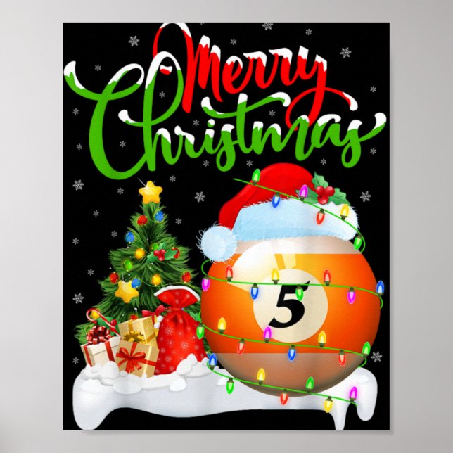 Poster Xmas Tree Lights Santa Hat Billiards Christmas T S (Frente)