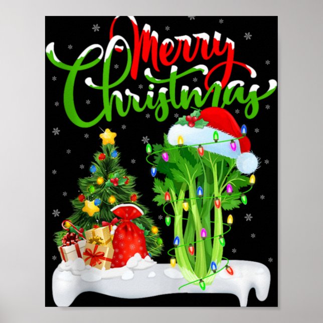Poster Xmas Tree Lights Santa Hat Vegetable Celery Christ (Frente)