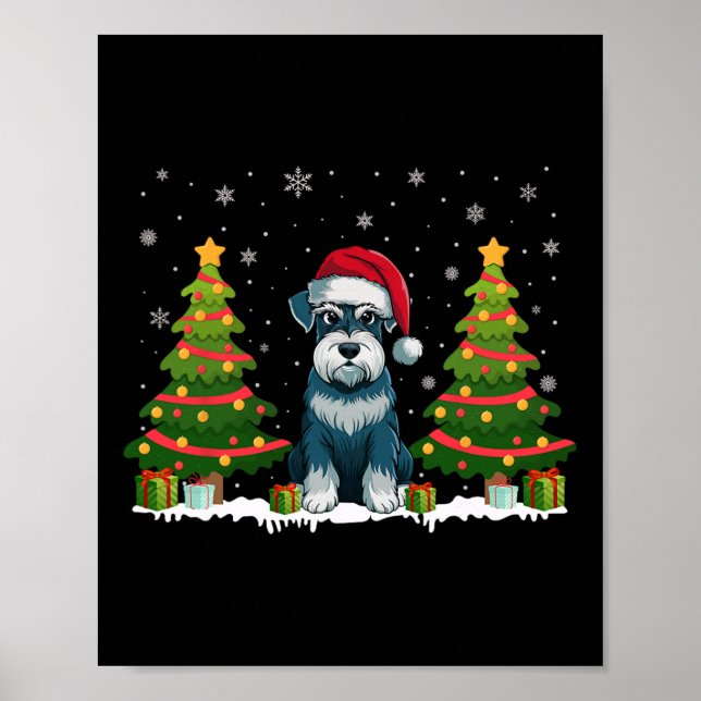 Poster Xmas Tree Lights Schnauzer Cachorro Papai Noel Nat (Frente)