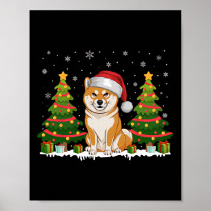 Poster Xmas Tree Lights Shiba Inu Cachorro Papai Noel Nat