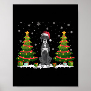 Poster Xmas Tree Luz Grande Dane Cachorro Santa Hat Chris