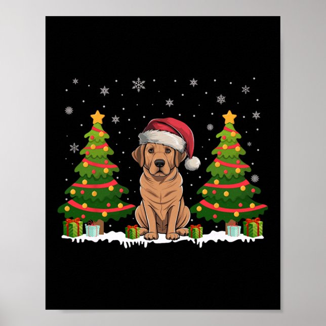 Poster Xmas Tree Luzes Labrador Cachorro Papai Noel Natal (Frente)