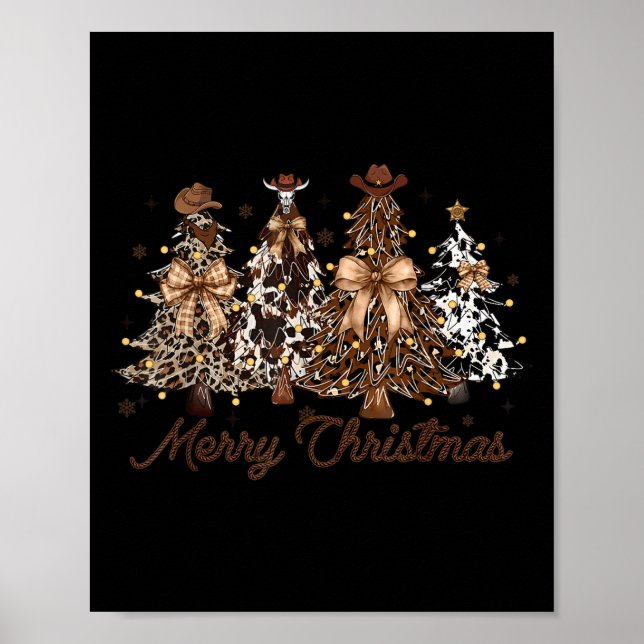 Poster Xmas Trees Cowboy Western Merry Christmas Holiday  (Frente)