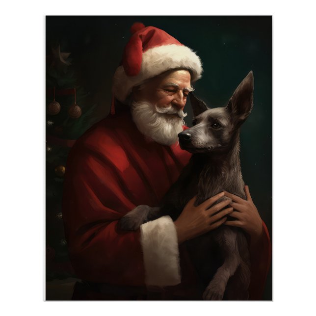 Pôster Xoloitzcuintli com Papai Noel Natal Festivo (Frente)