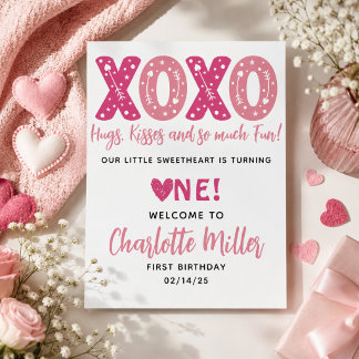 Poster XOXO Abraços e Beijos Aniversário de 1 ano no Dia 